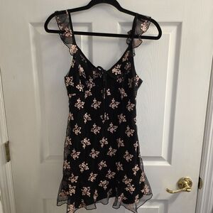 MAJORELLE Black Chemise with Pink Floral Design